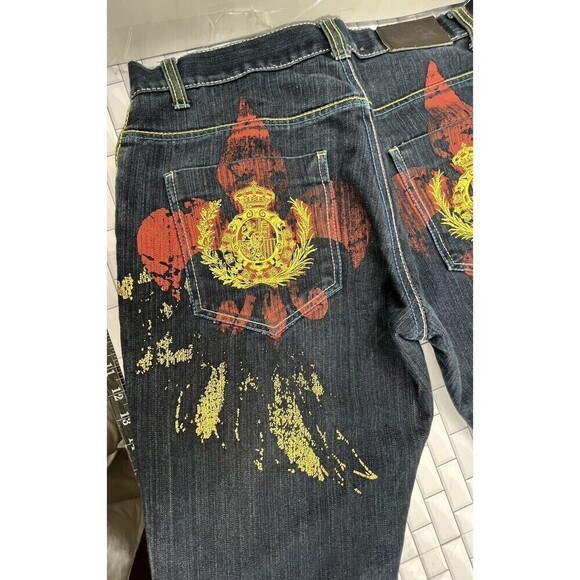 VTG Attitude Gold Baggy Denim Hip Hop Straight Cut Off Shorts Mens Sz 34x15 - Picture 5 of 13